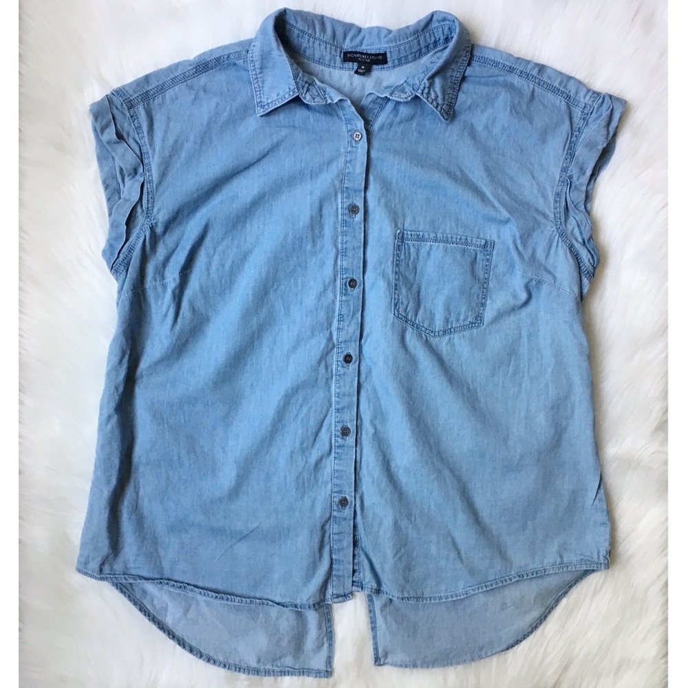 Signature Studio Button Down Cut Off Denim Shirt